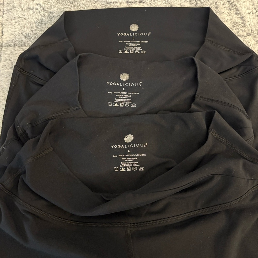 Lot of 3 Yogalicious Stretch Black Flared Crisscross Waist Yoga Pants - L - Picture 7 of 11